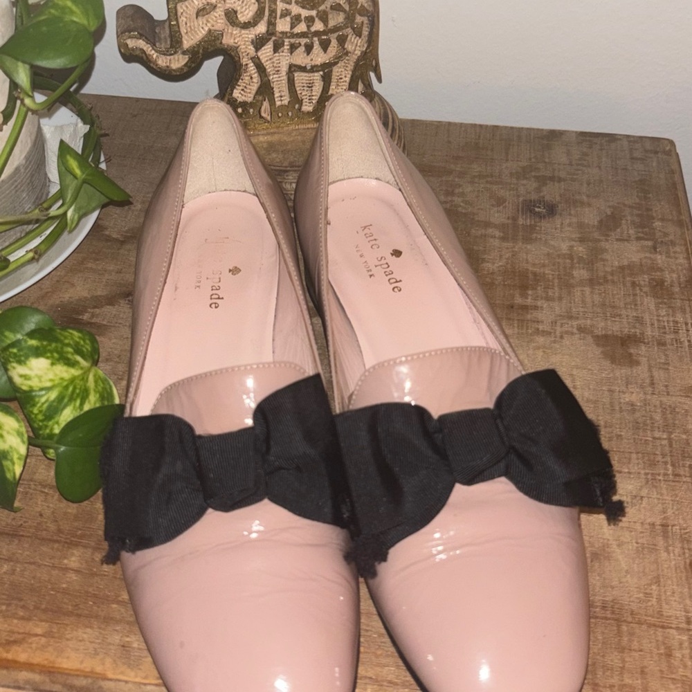 Kate Spade Blush Pink Flats with Cute Black Bow